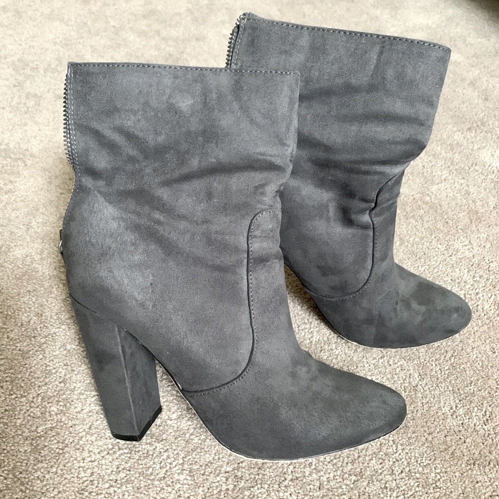 Grey Velvet Heeled Booties